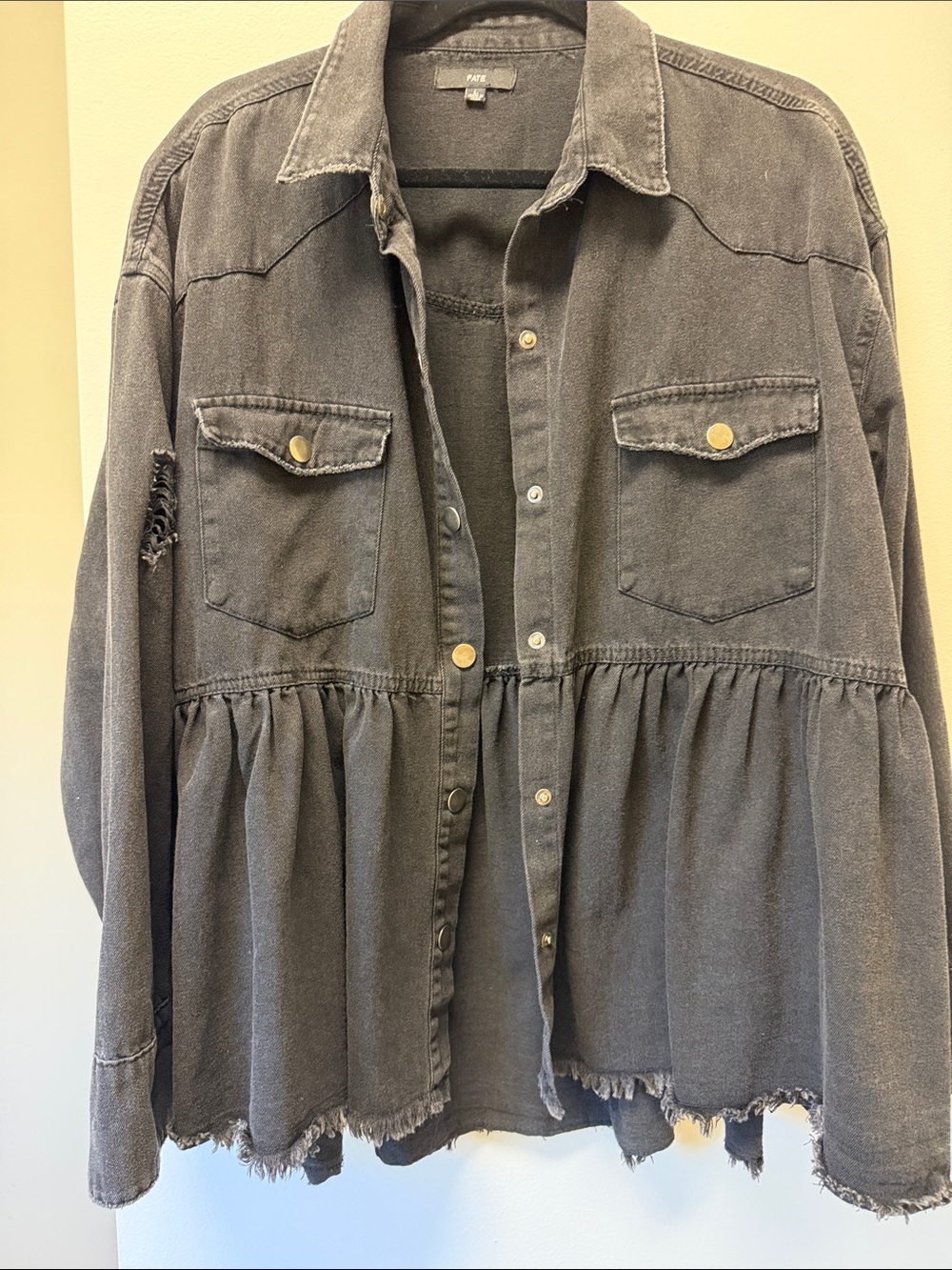 Fate Washed Charcoal Gray Peplum Button-Down Shirt